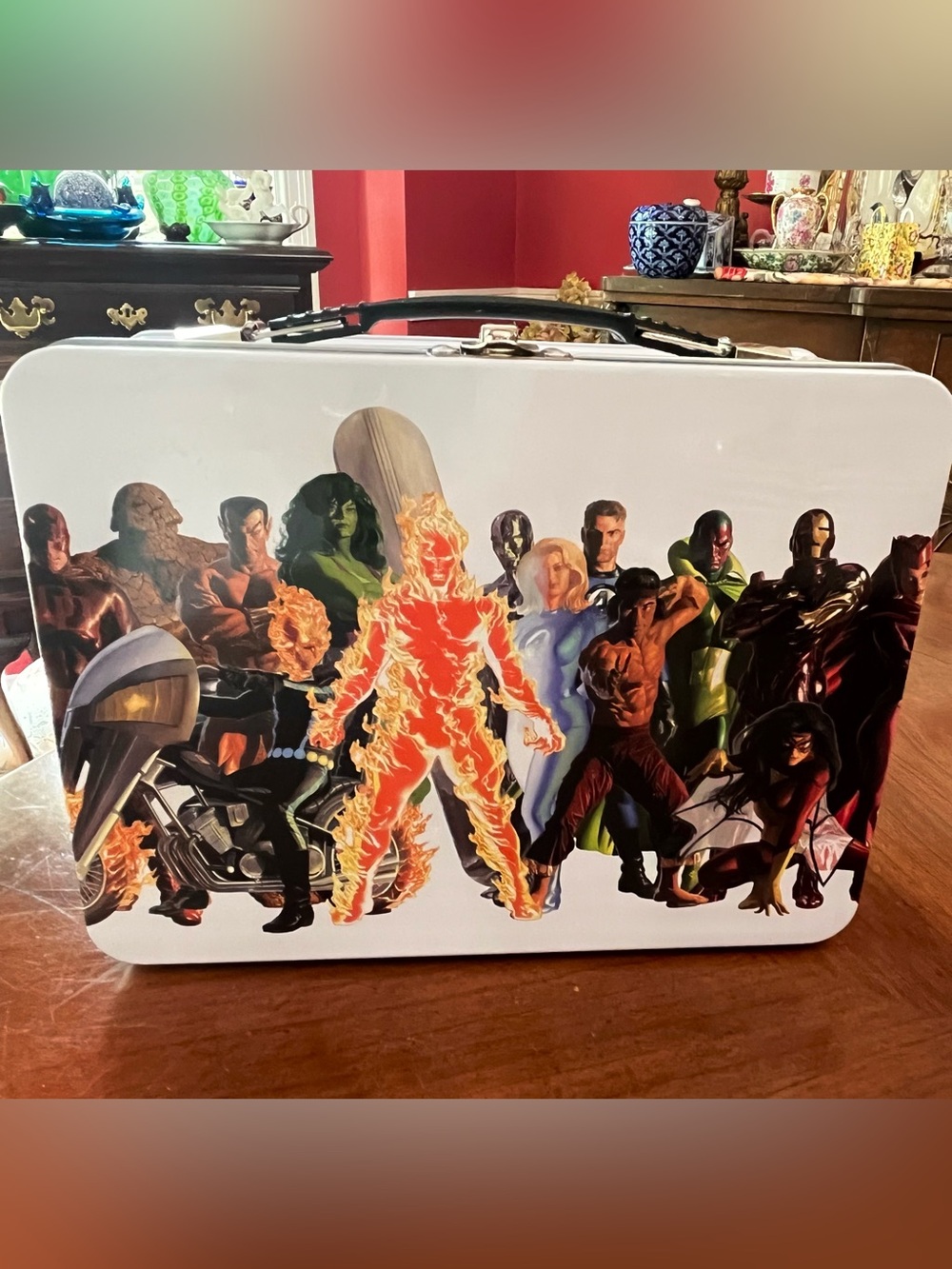 VTG Style Marvel Retro Metal Lunch Box Tin Tote, Alex Ross Mural Art (2021)